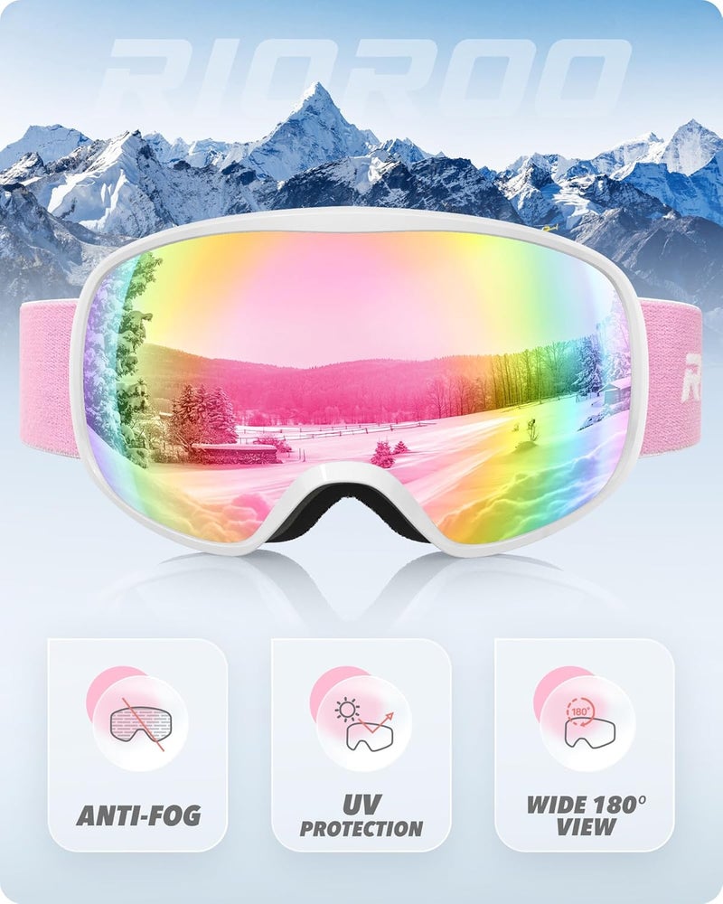 RIOROO Ski Goggles Snowboard Goggles for Men Women Adults Youth,Over Glasses OTG/100% UV Protection/Anti-fog/Wide Vision - Image 3